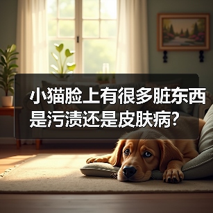 小猫脸上有很多脏东西是污渍还是皮肤病？（图1）